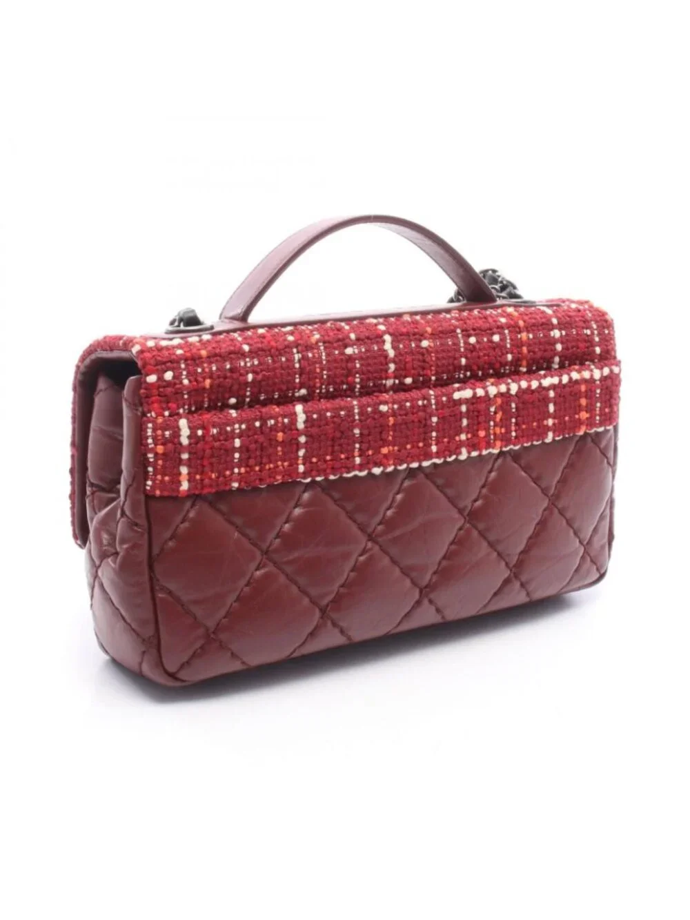 Chanel Shoulder Bag Air Line Quilted Top Handle 2-Way Red Fabric Leather Chain